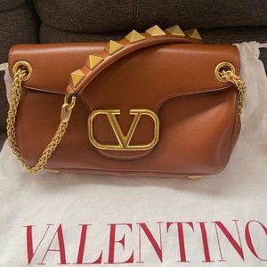 Valentino Garavani Stud Sign Shoulder Bag - Leather - Brown